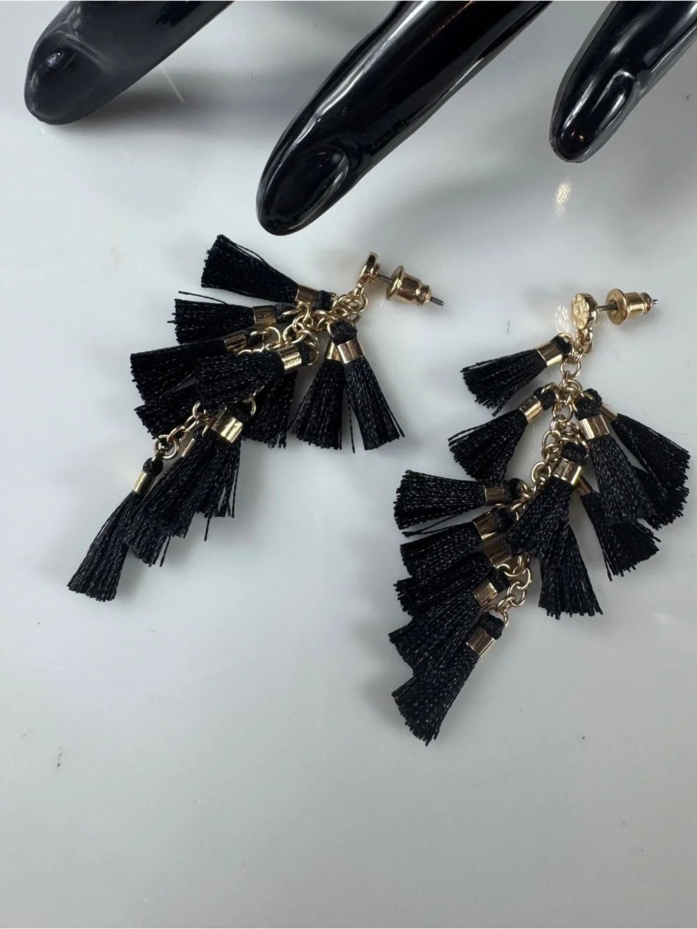 Free People Black and Gold Tassel Drop Earrings